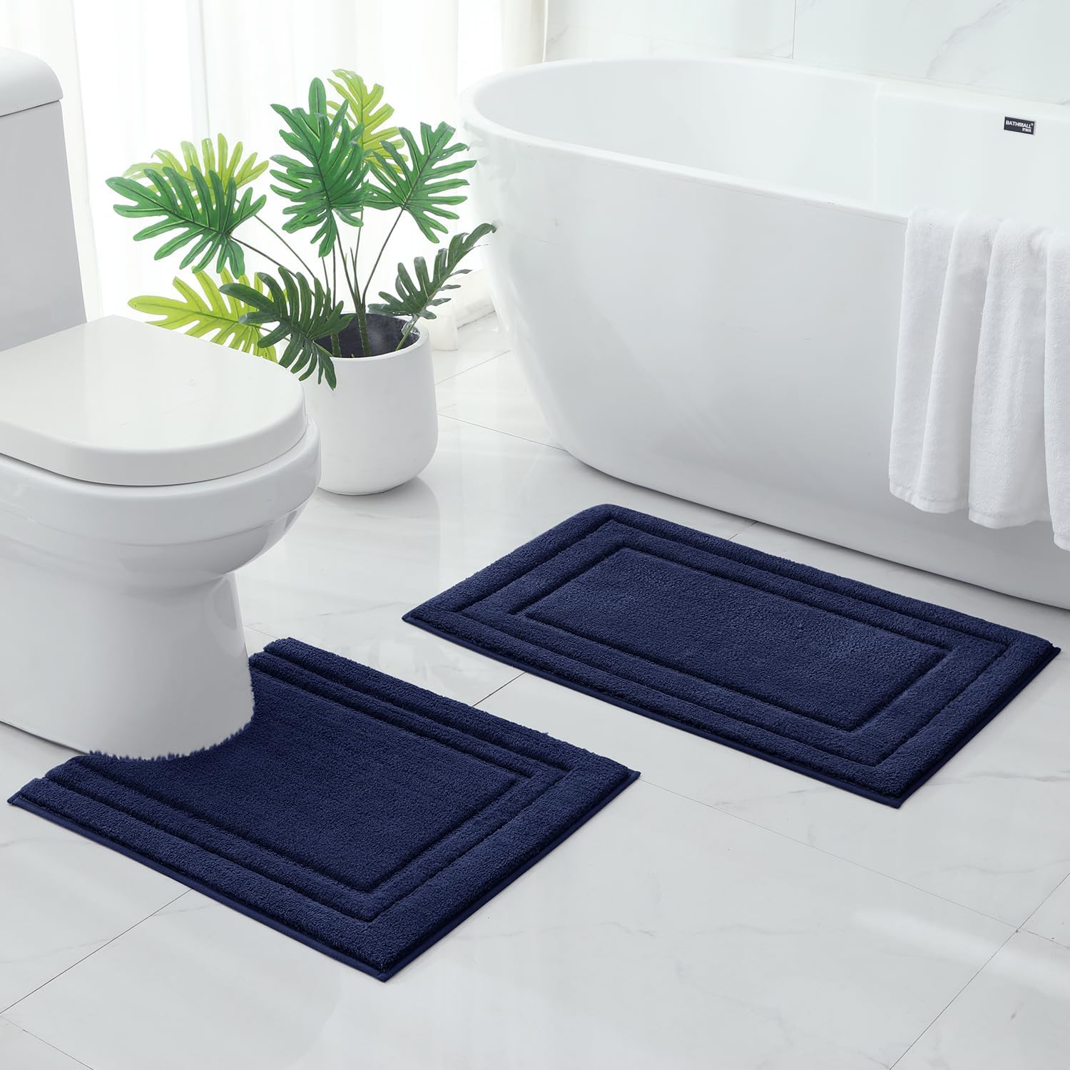 Navy Blue Bathroom Rug Set 20"x32" + U20"x24"