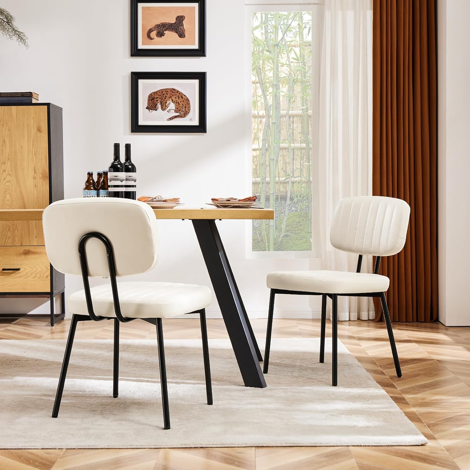 Set of 2 Cream White Dining Chairs