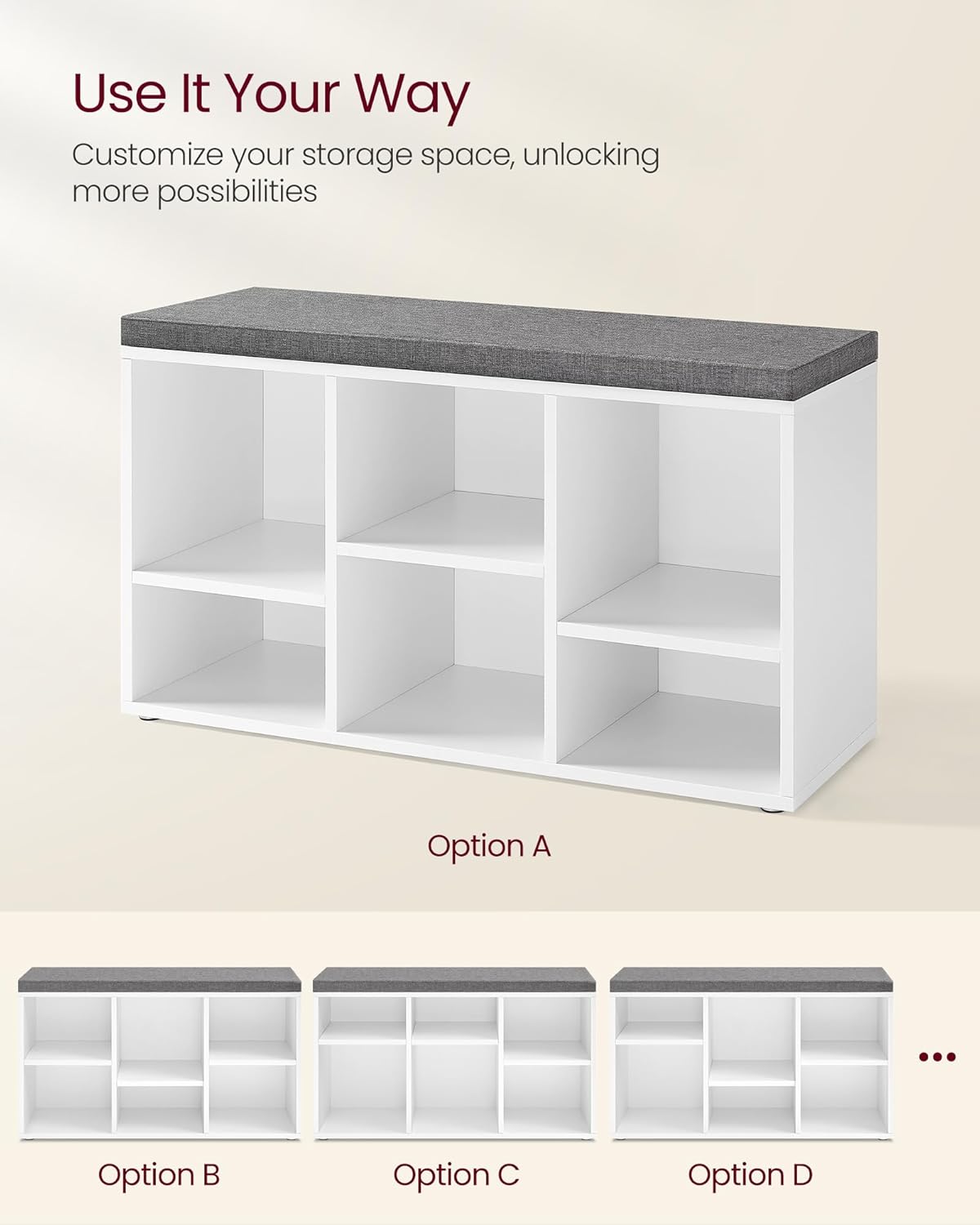Shoe Storage Bench with Cushion 34.2"L x 11.8"W