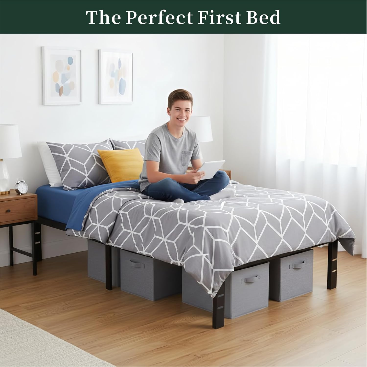 Twin Metal Bed Frame with Storage