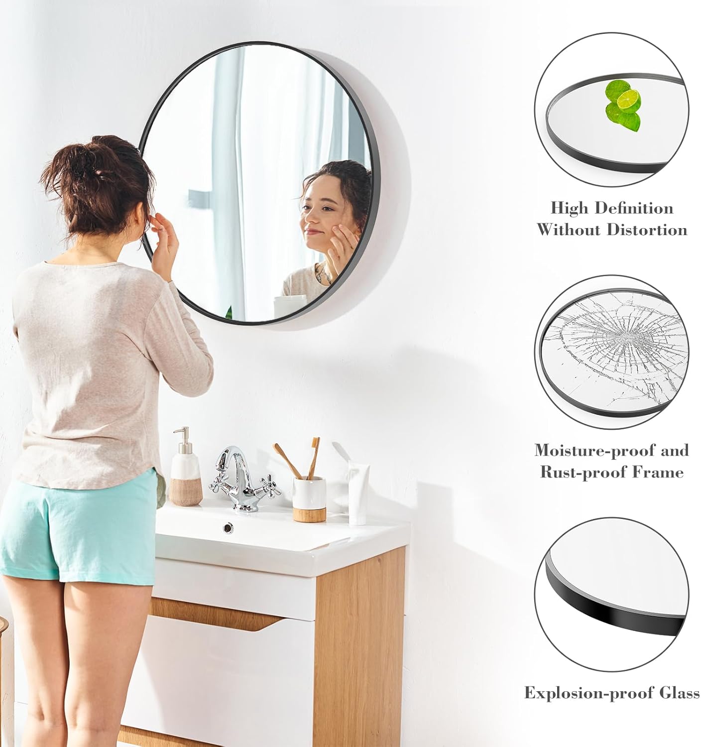 Black Round Wall Mirror 30"