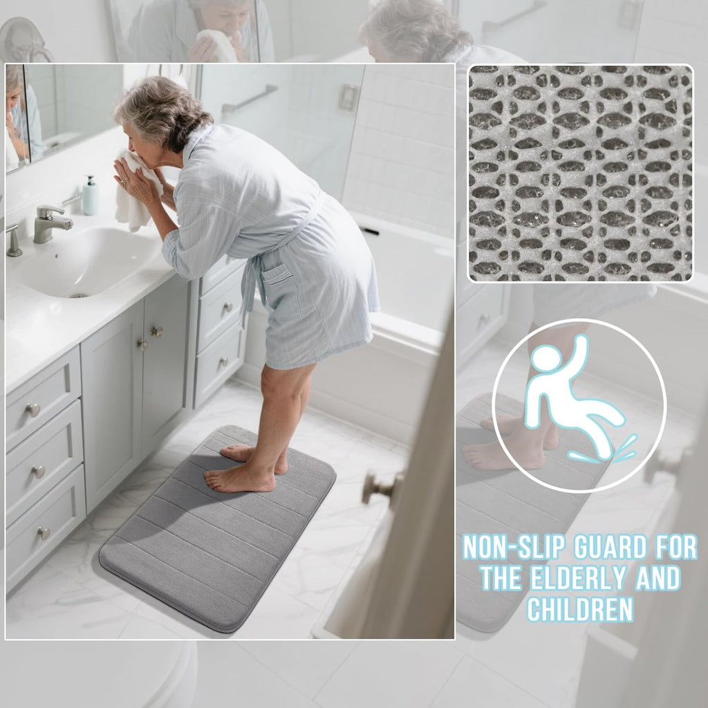 2-Piece Grey Bathroom Mat Set 17x24 & 24x20