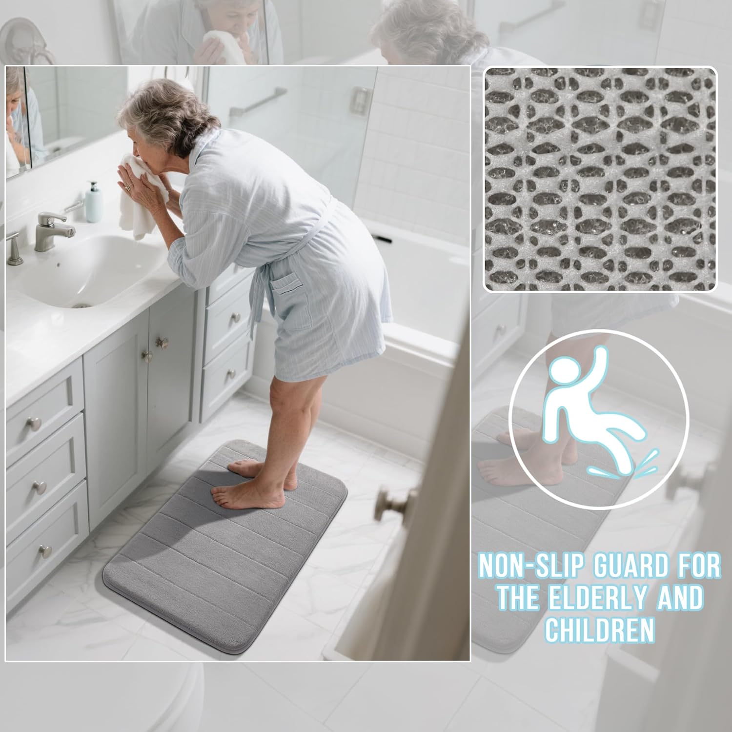 2-Piece Grey Bathroom Mat Set 17x24 & 24x20