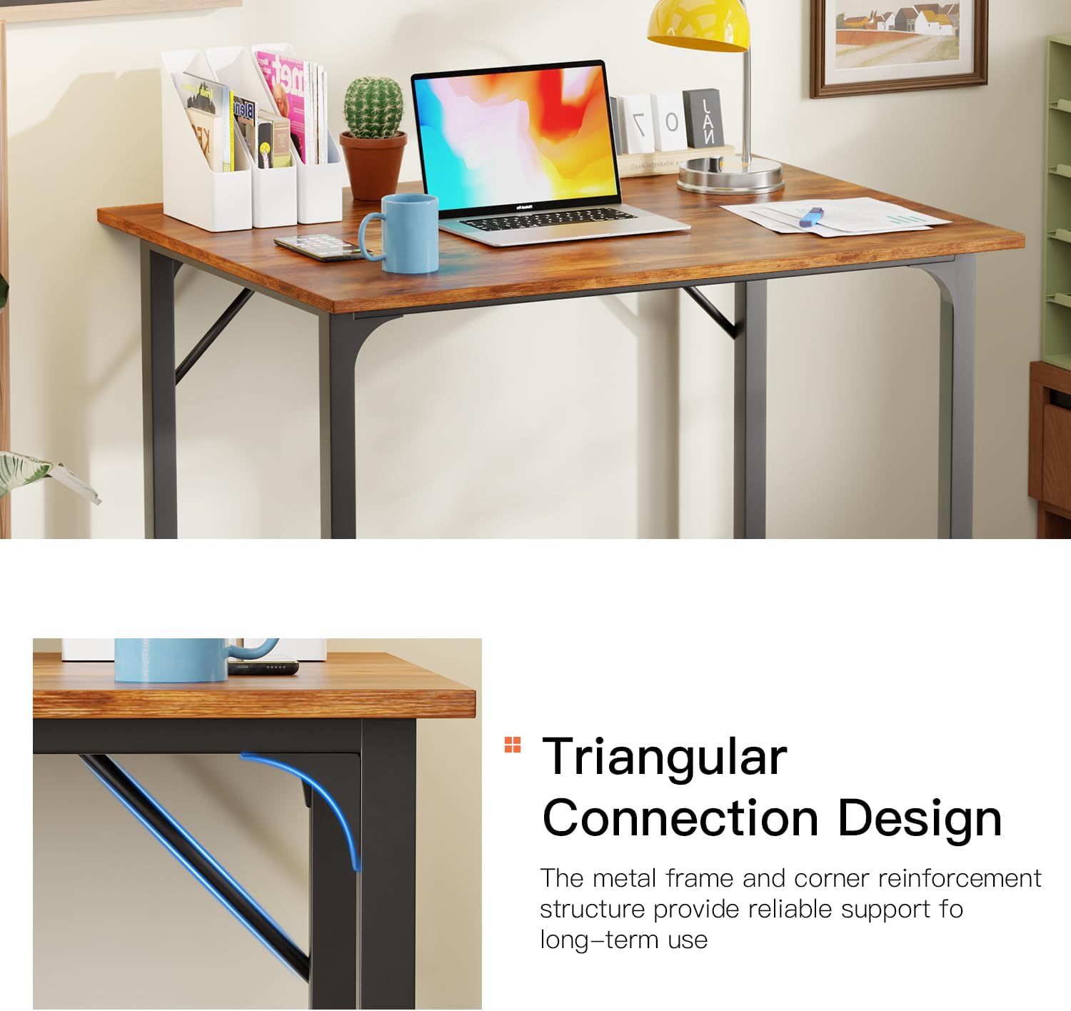 32" Vintage Office Desk with Metal Frame