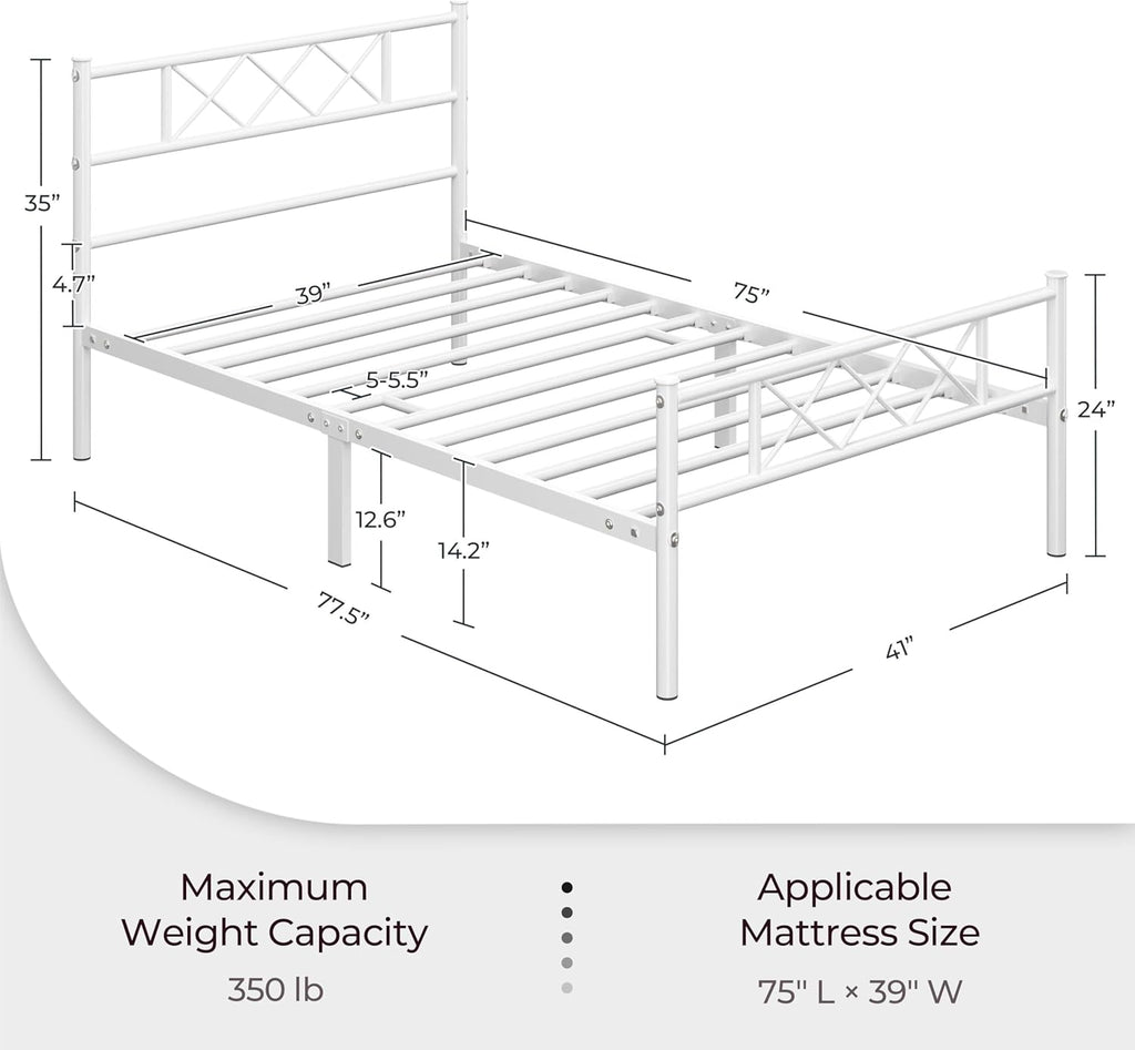 Twin Size Metal Platform Bed Frame with Headboard