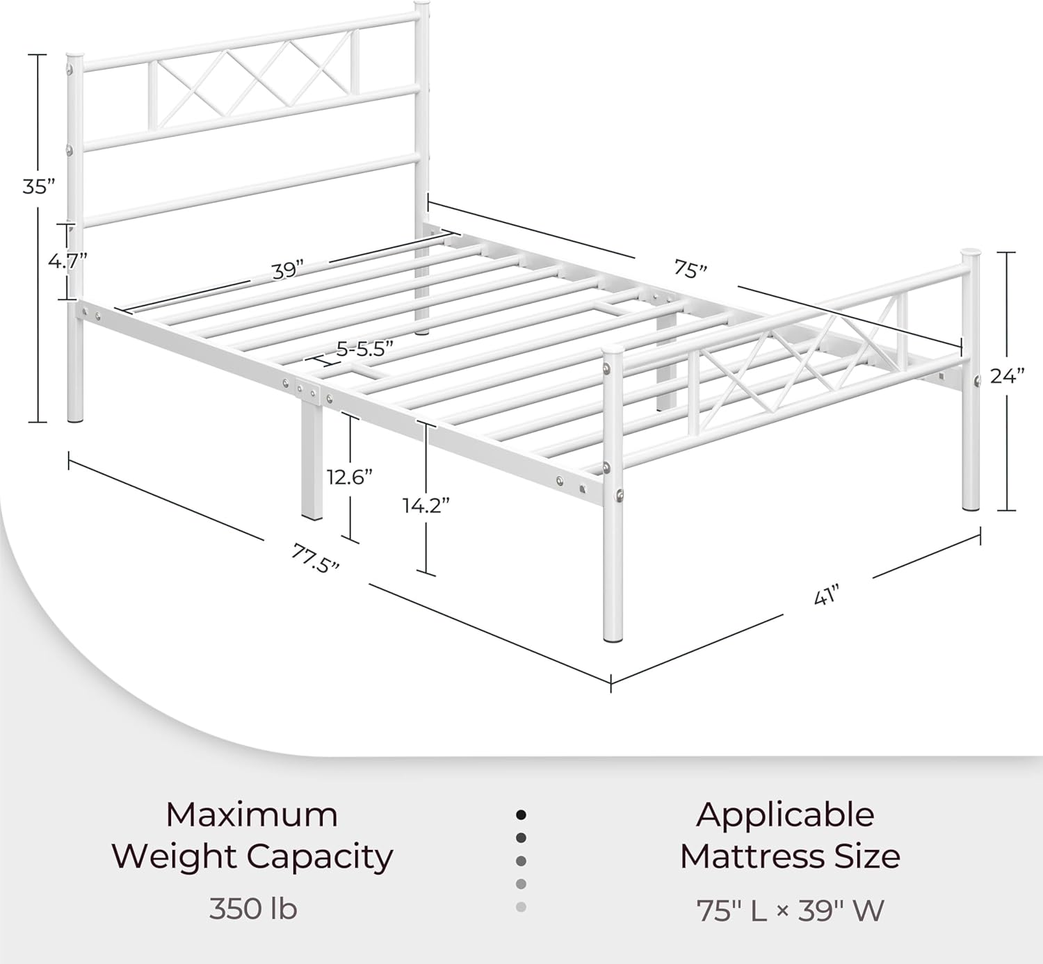 Twin Size Metal Platform Bed Frame with Headboard
