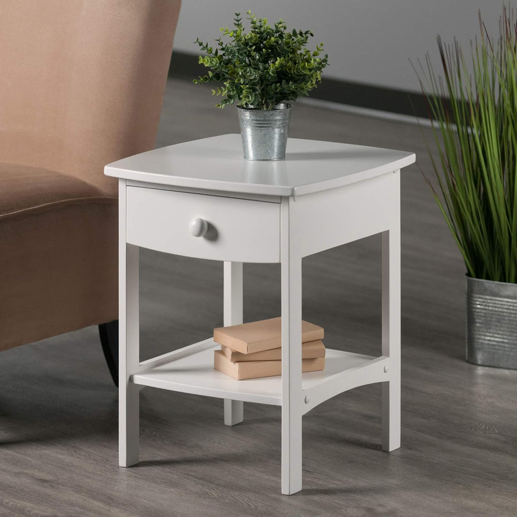 White Accent Table with Drawer and Shelf