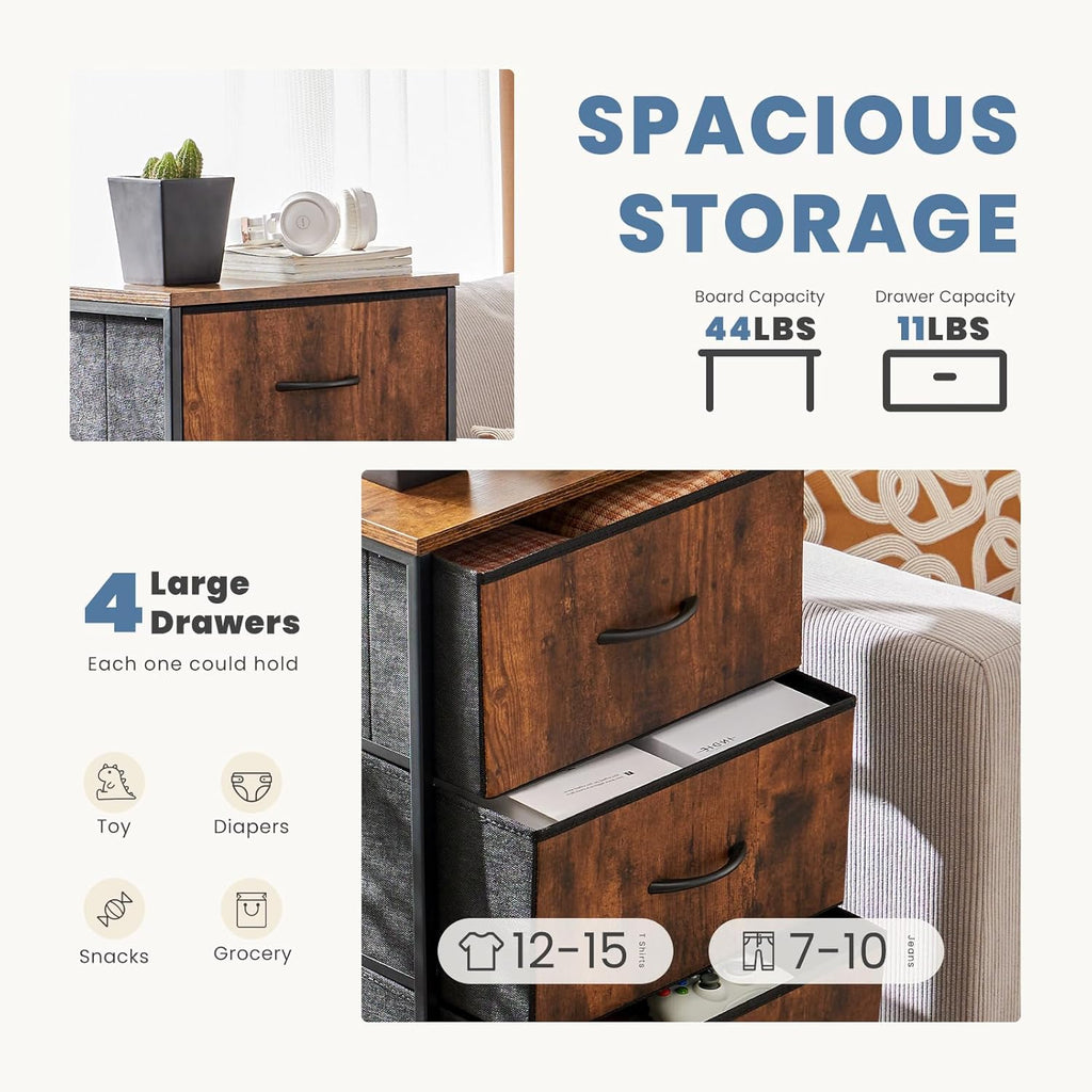 Nightstand with 5 Drawers and Fabric Bins