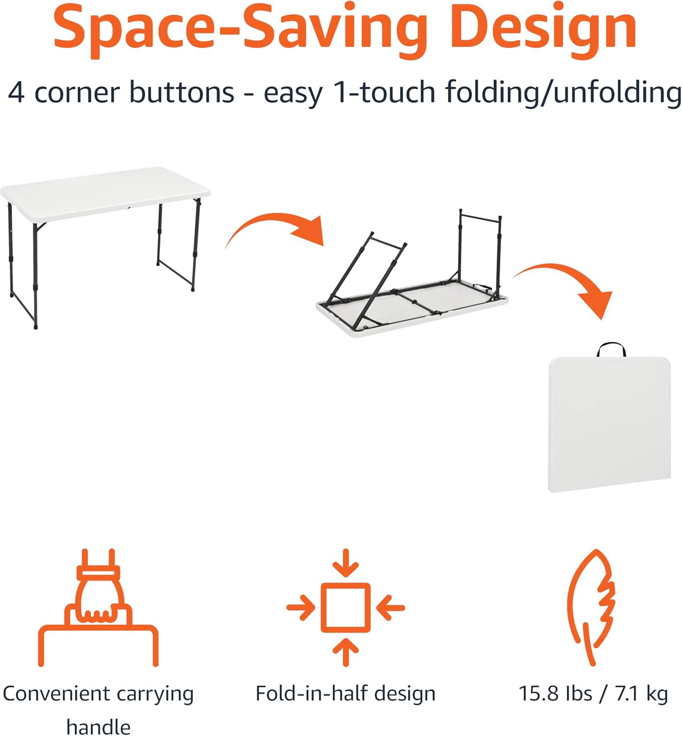 4ft Rectangular Folding Dining Table with Carrying Handle