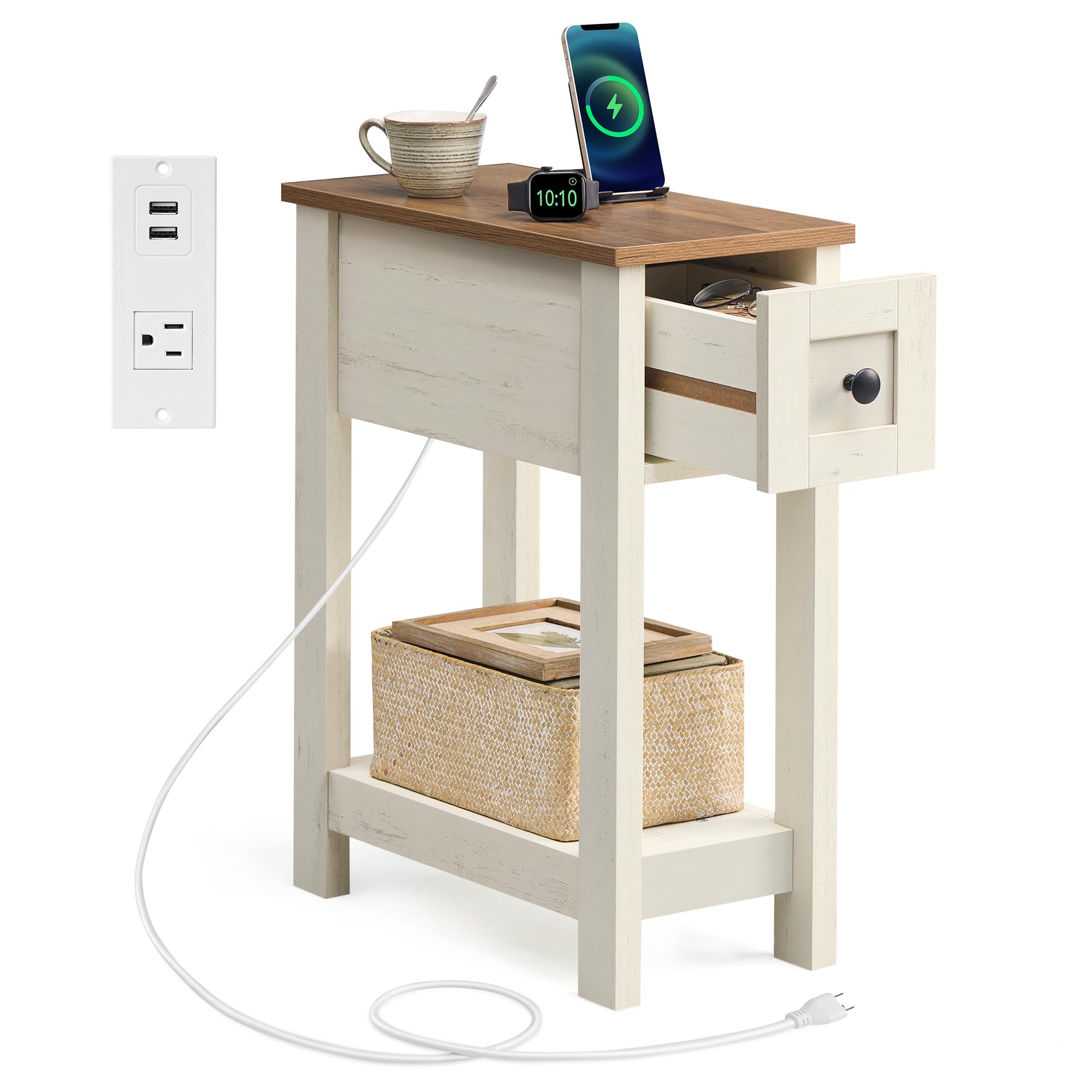 Farmhouse End Table with Storage Drawer