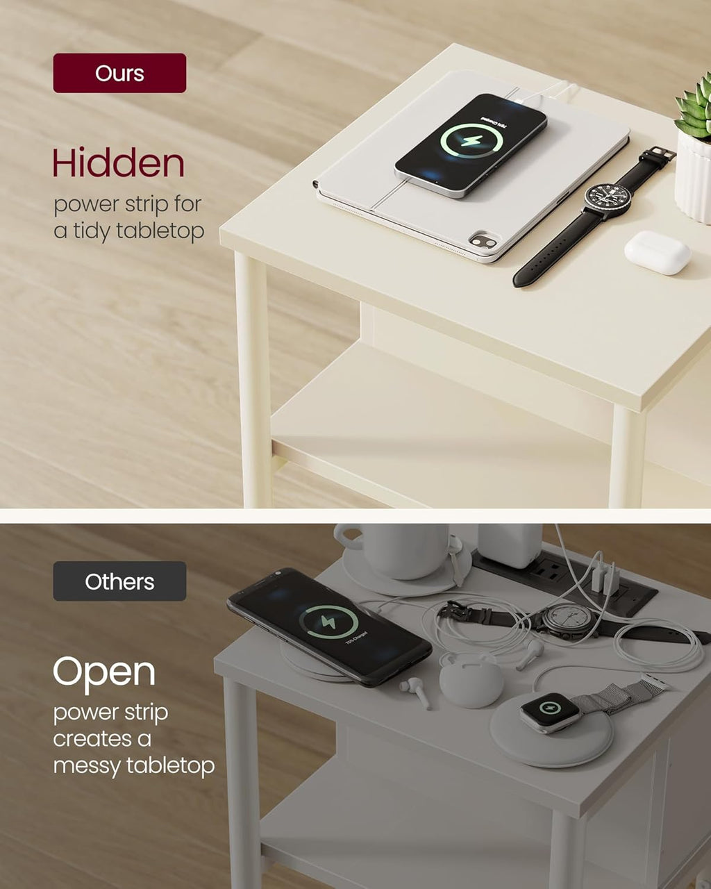 Side Table with Charging Station 11.8"x13.4"x22.8"