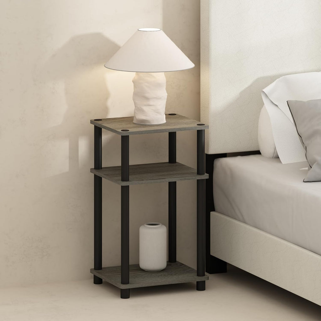 3-Tier Storage Nightstands, 2-Pack, French Oak/Black