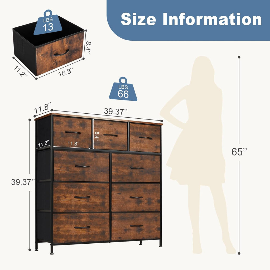 Dresser with 9 Fabric Drawers 39.4"W