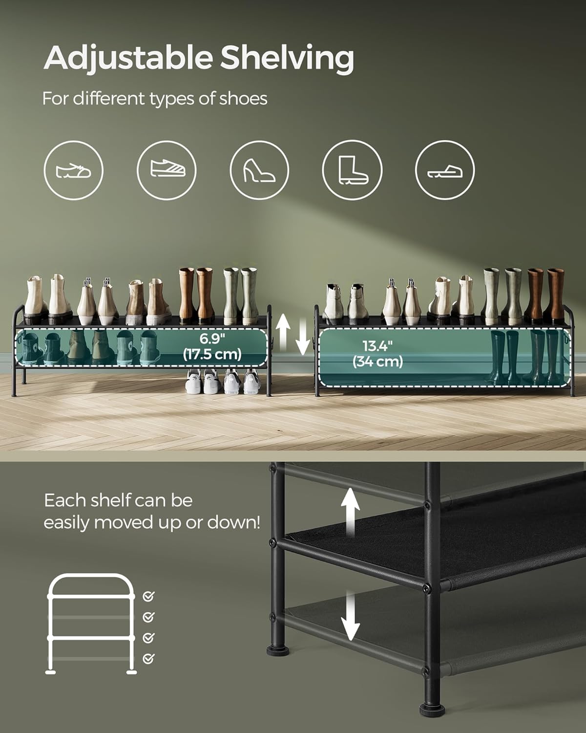 2-Tier Shoe Rack Organizer with Hooks
