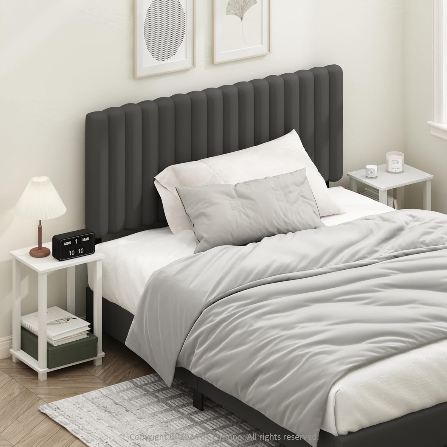 Set of 2 Small 2-Tier Nightstands with Open Shelf