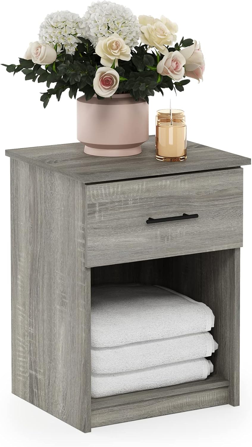 Oak Grey Nightstand with Drawer