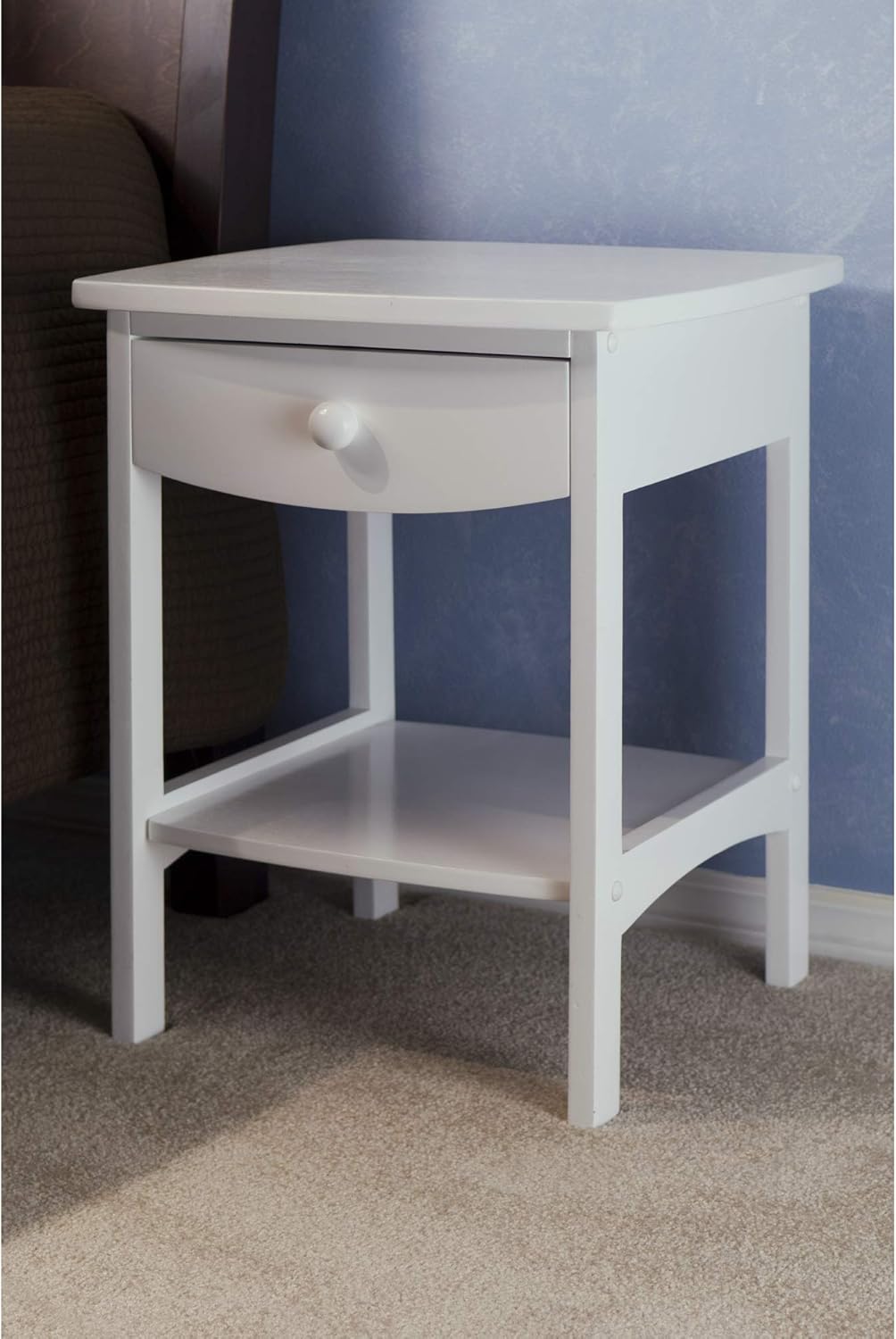 White Accent Table with Drawer and Shelf