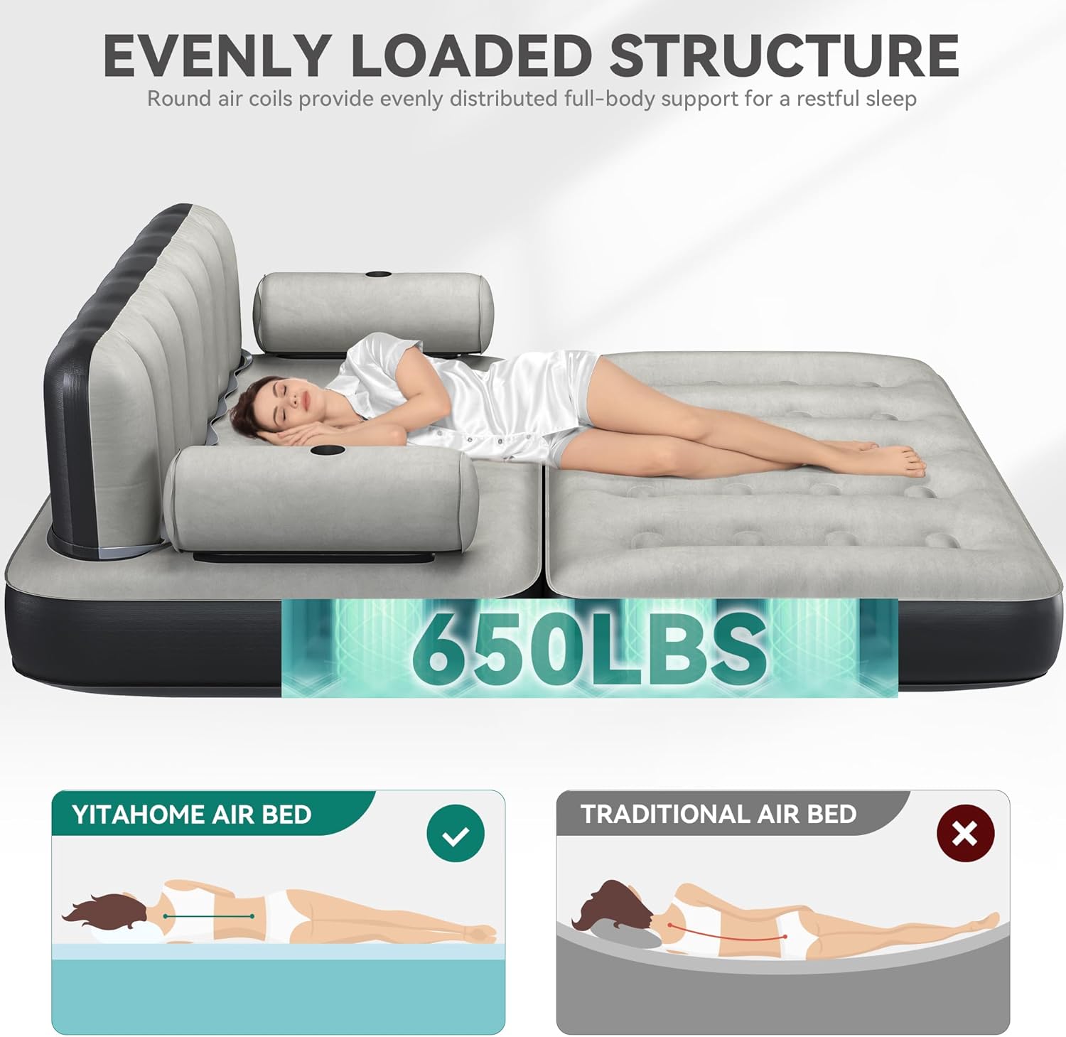 Queen Inflatable Sofa Bed with Headboard