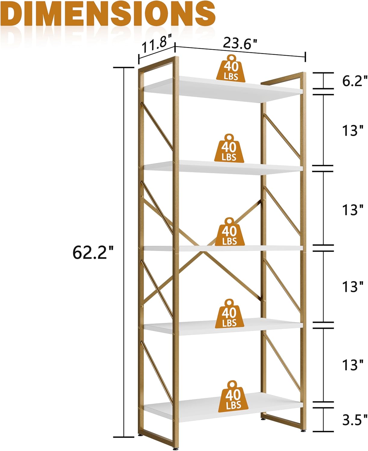 5-Tier Rustic Brown Bookshelf
