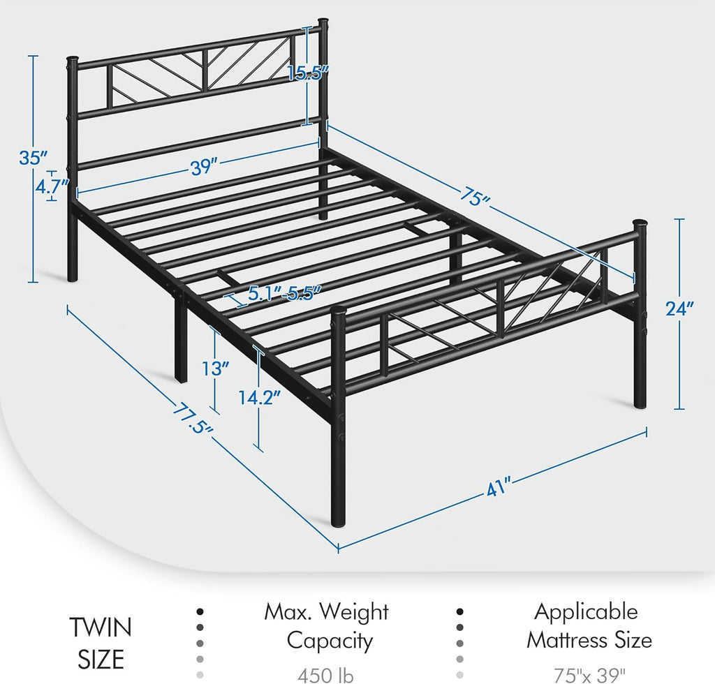 Twin Size Metal Platform Bed Frame with Headboard