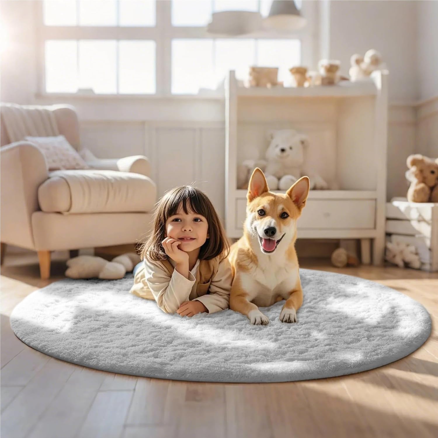 6Ft Round White Area Rug