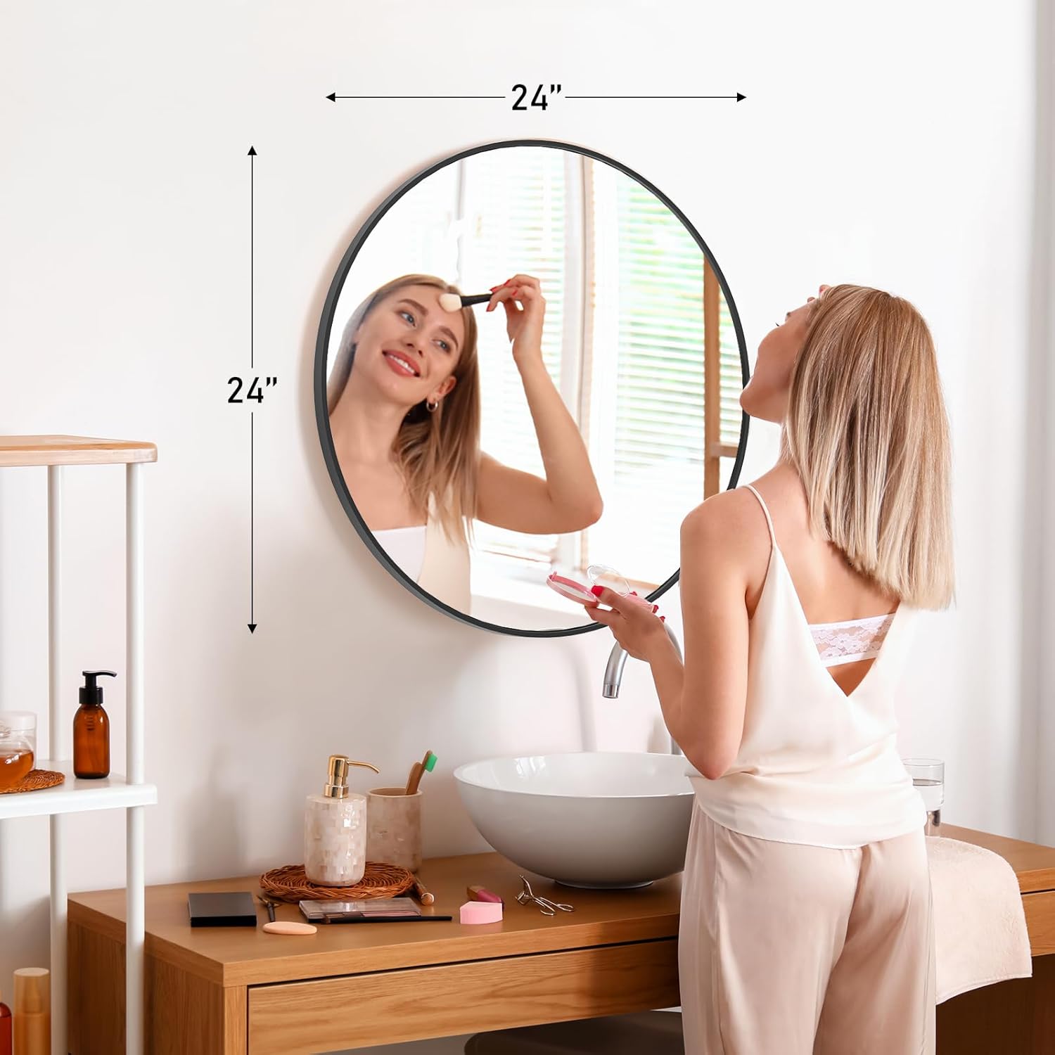 Black Round Wall Mirror 24"