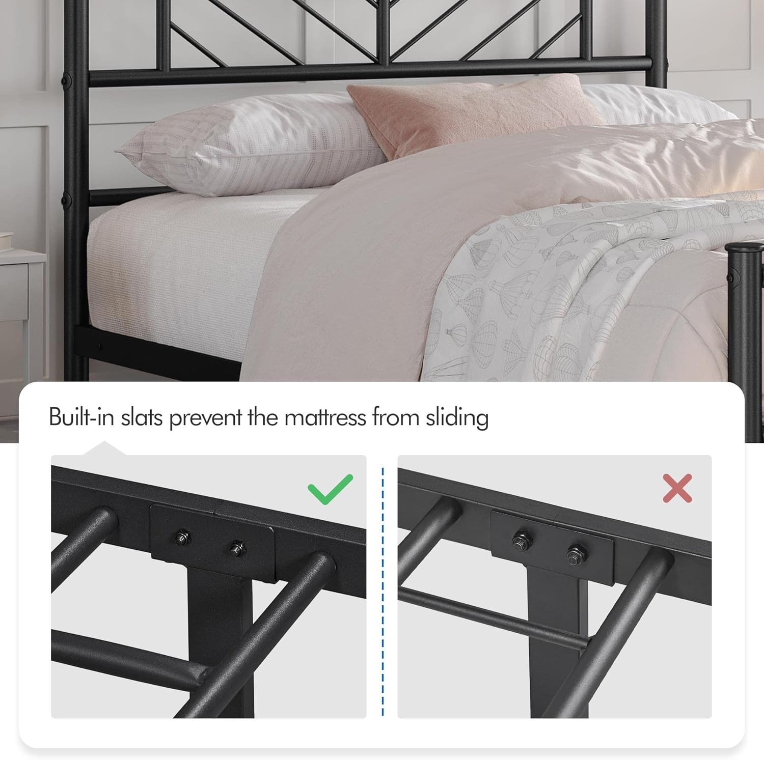 Twin Size Metal Platform Bed Frame with Headboard