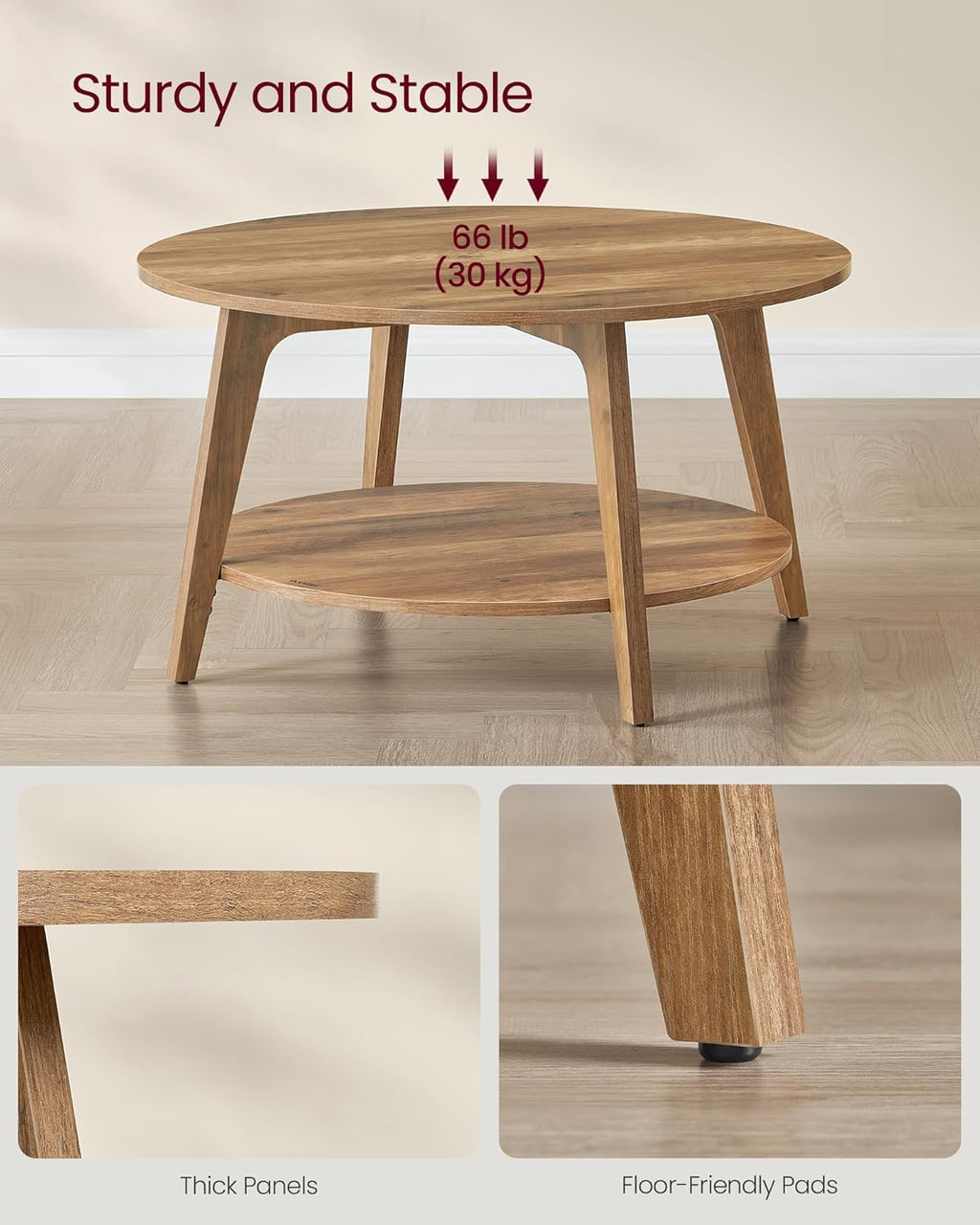 Round Coffee Table with Storage 31.5" Diameter