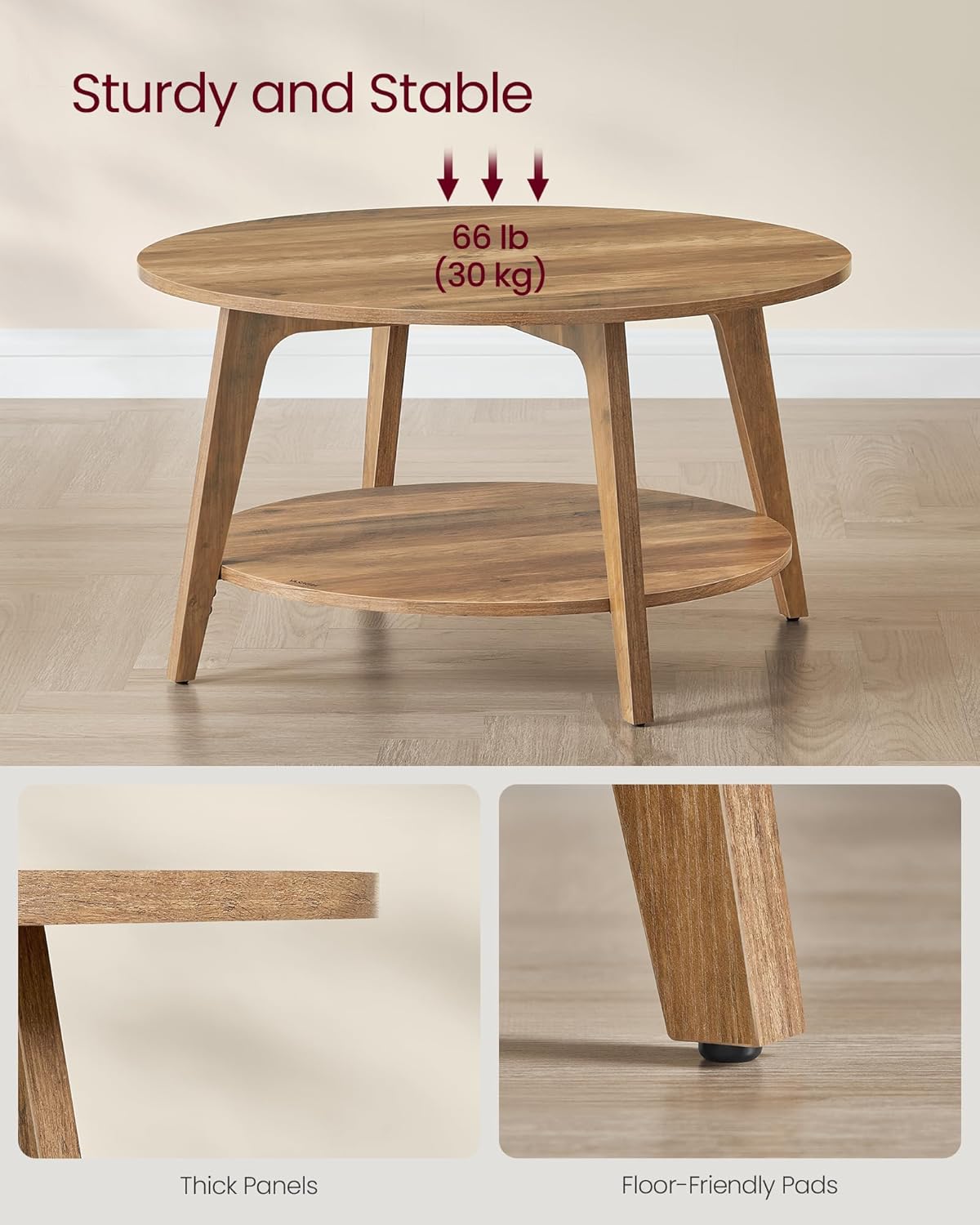 Round Coffee Table with Storage 31.5" Diameter