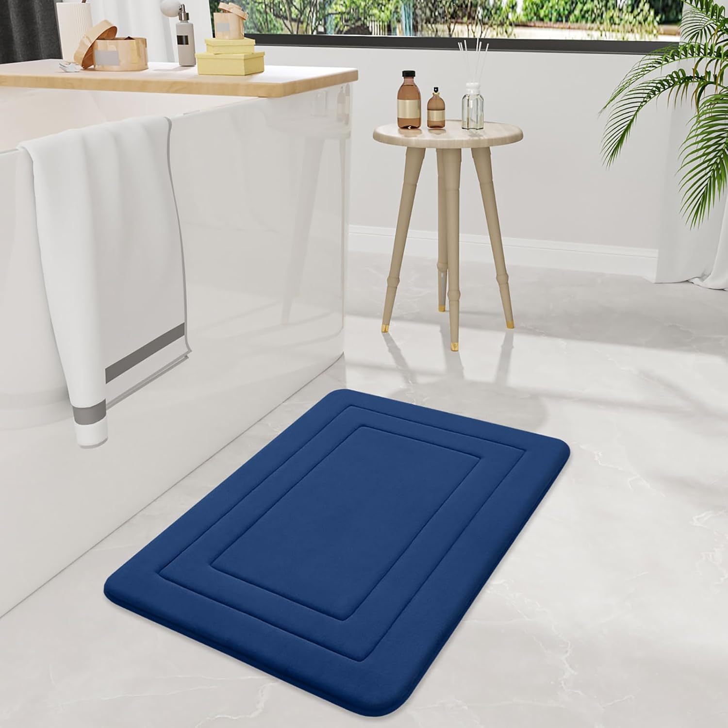 Memory Foam Bathroom Rug 24"x16" Navy