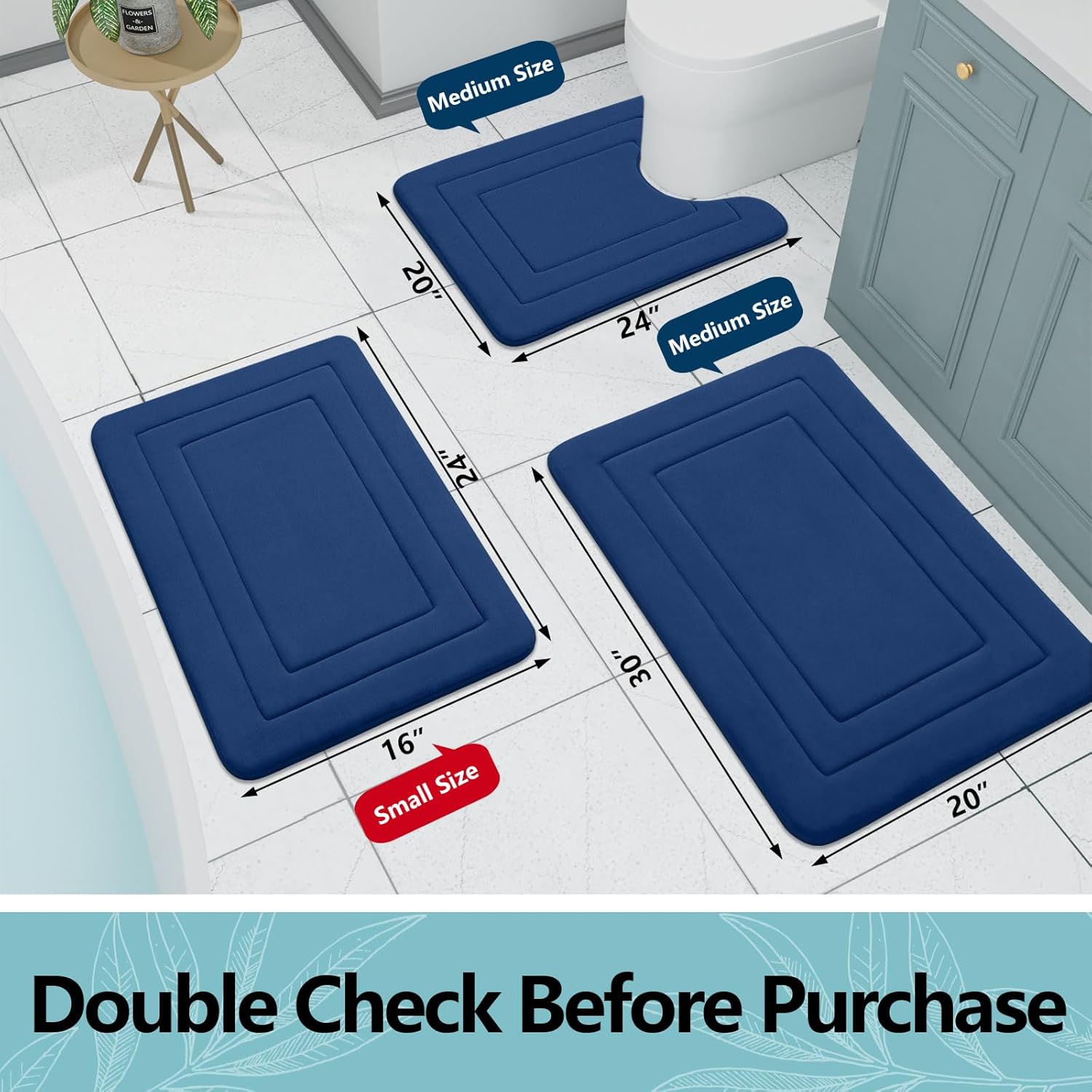 Memory Foam Bathroom Rug 24"x16" Navy