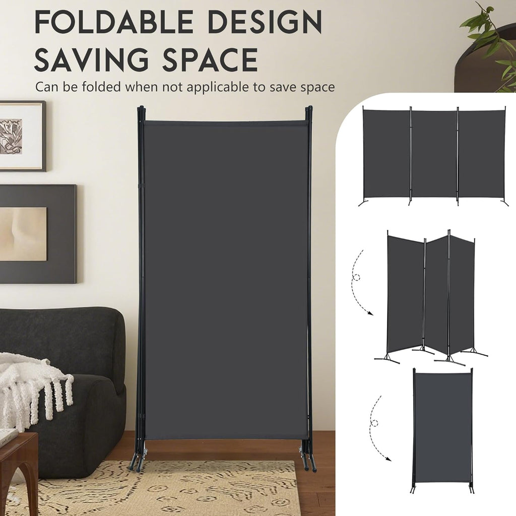 Grey 3-Panel Room Divider 102" x 70"
