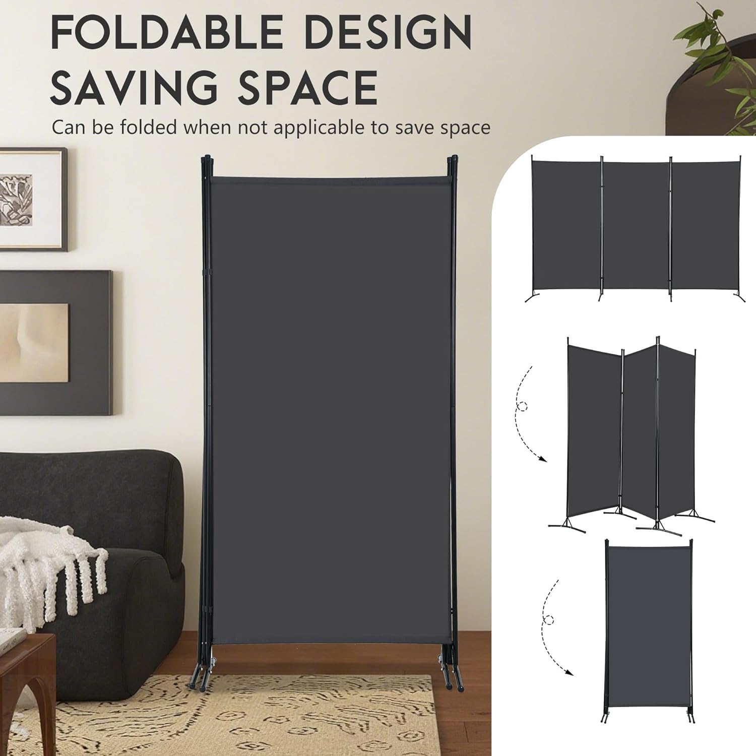 Grey 3-Panel Room Divider 102" x 70"