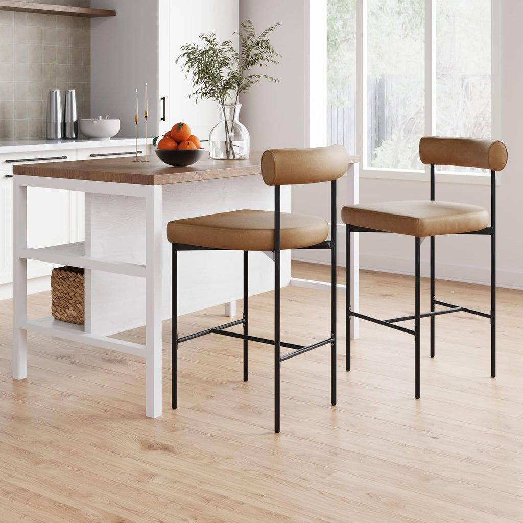 Set of 2 Brown Counter Height Barstools with Metal Legs