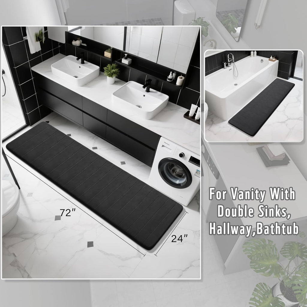 72"x24" Super Soft Black Bathroom Runner Rug
