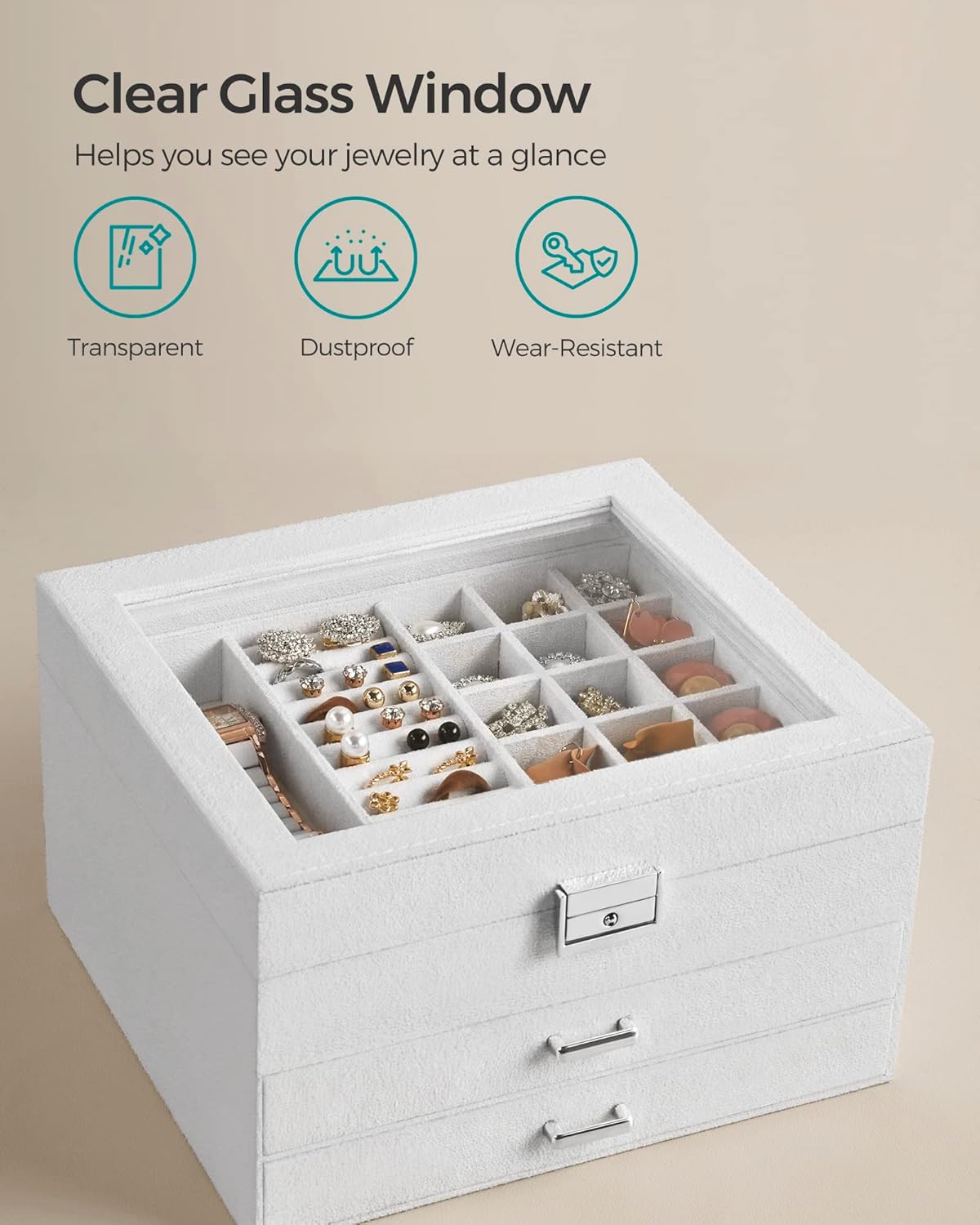 Lockable Jewelry Box with Glass Window