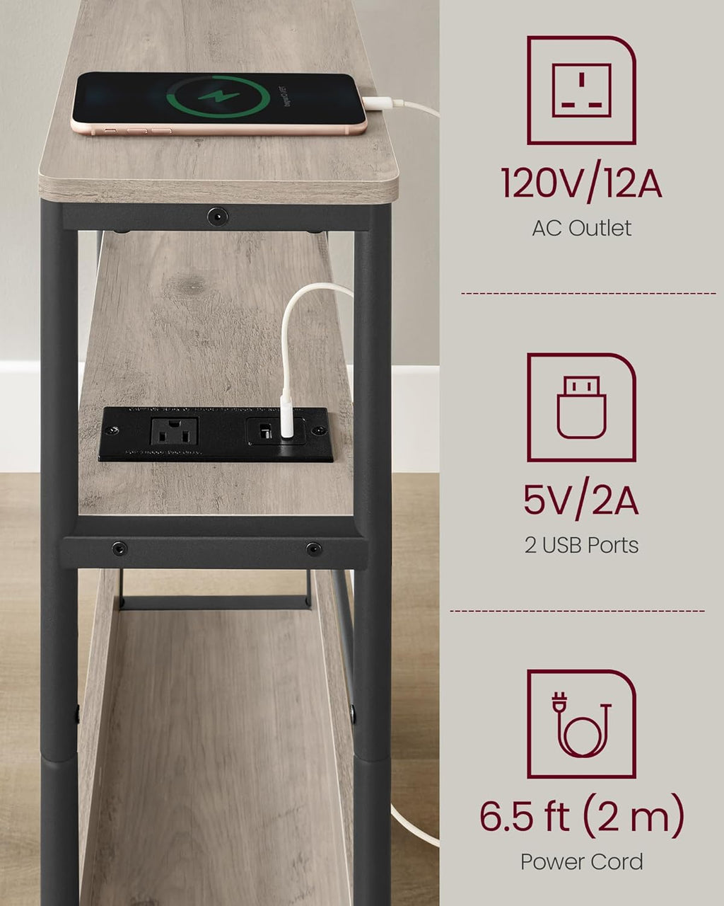 Small Side Table with Charging Station