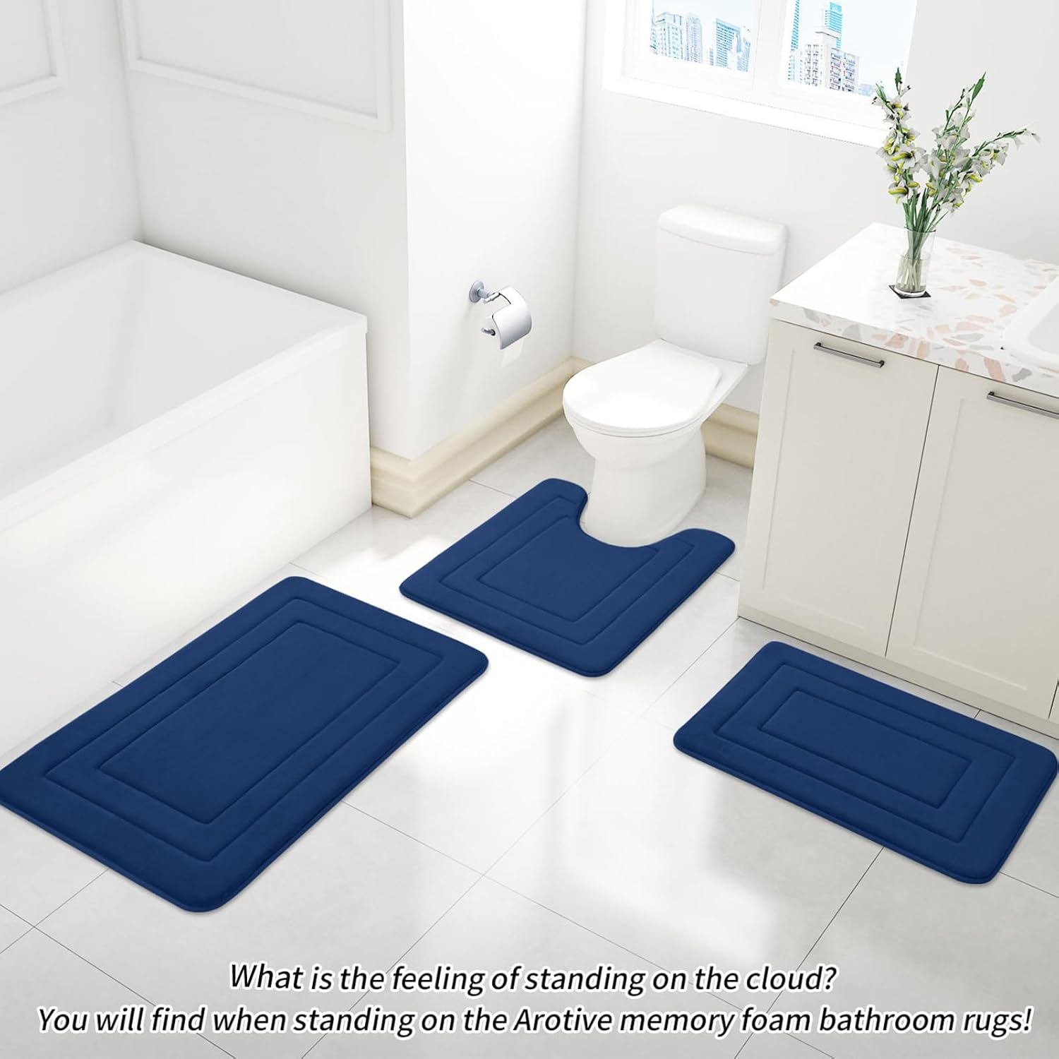 Memory Foam Bathroom Rug 24"x16" Navy