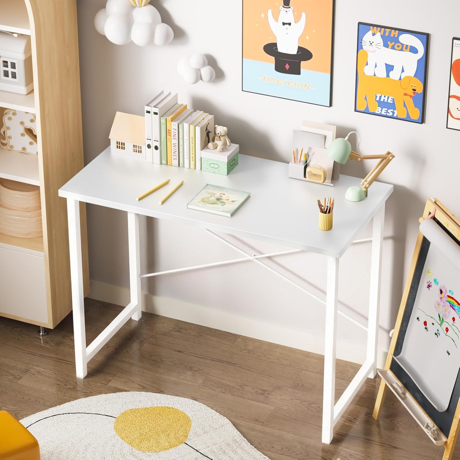 Sweetcrispy Computer Desk, Small Office 32 Inch Writing Work Study Student Teacher Home Bedroom Table with Metal Frame Wood Tabletop - White