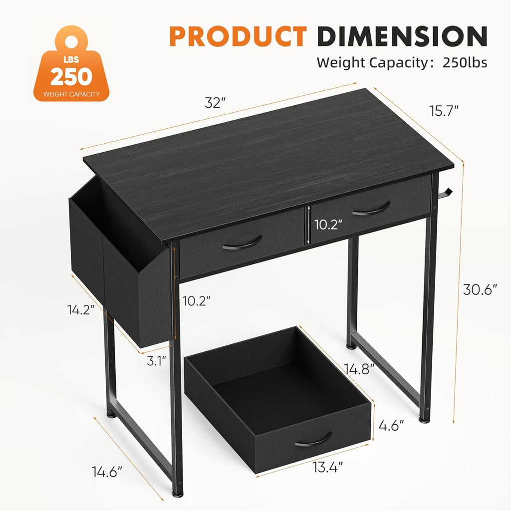 Small Desk with Fabric Drawers - Black