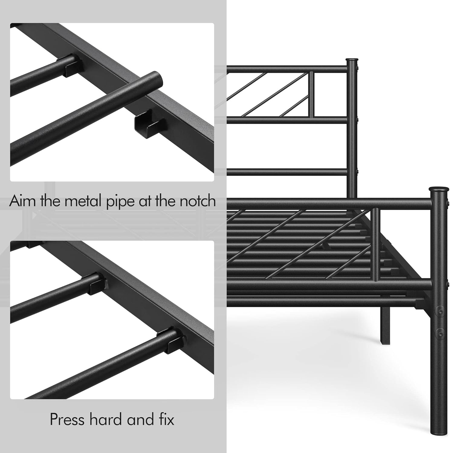 Twin Size Metal Platform Bed Frame with Headboard