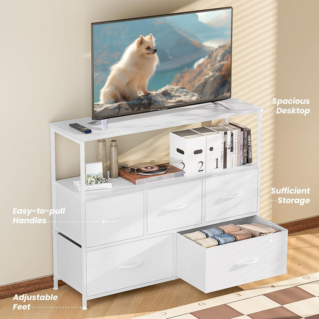 TV Stand with 5 Fabric Storage Drawers