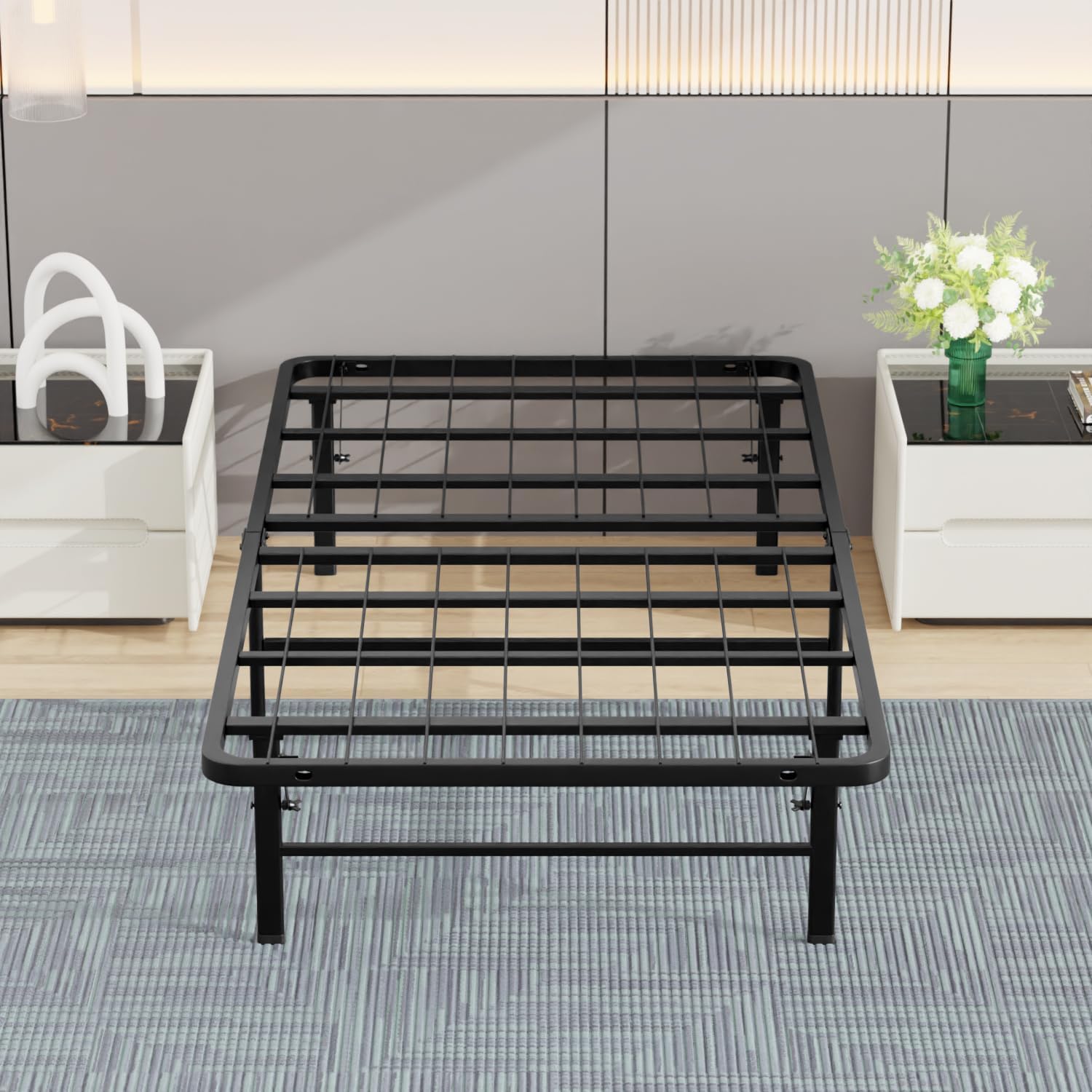 Twin Metal Bed Frame with Steel Slats