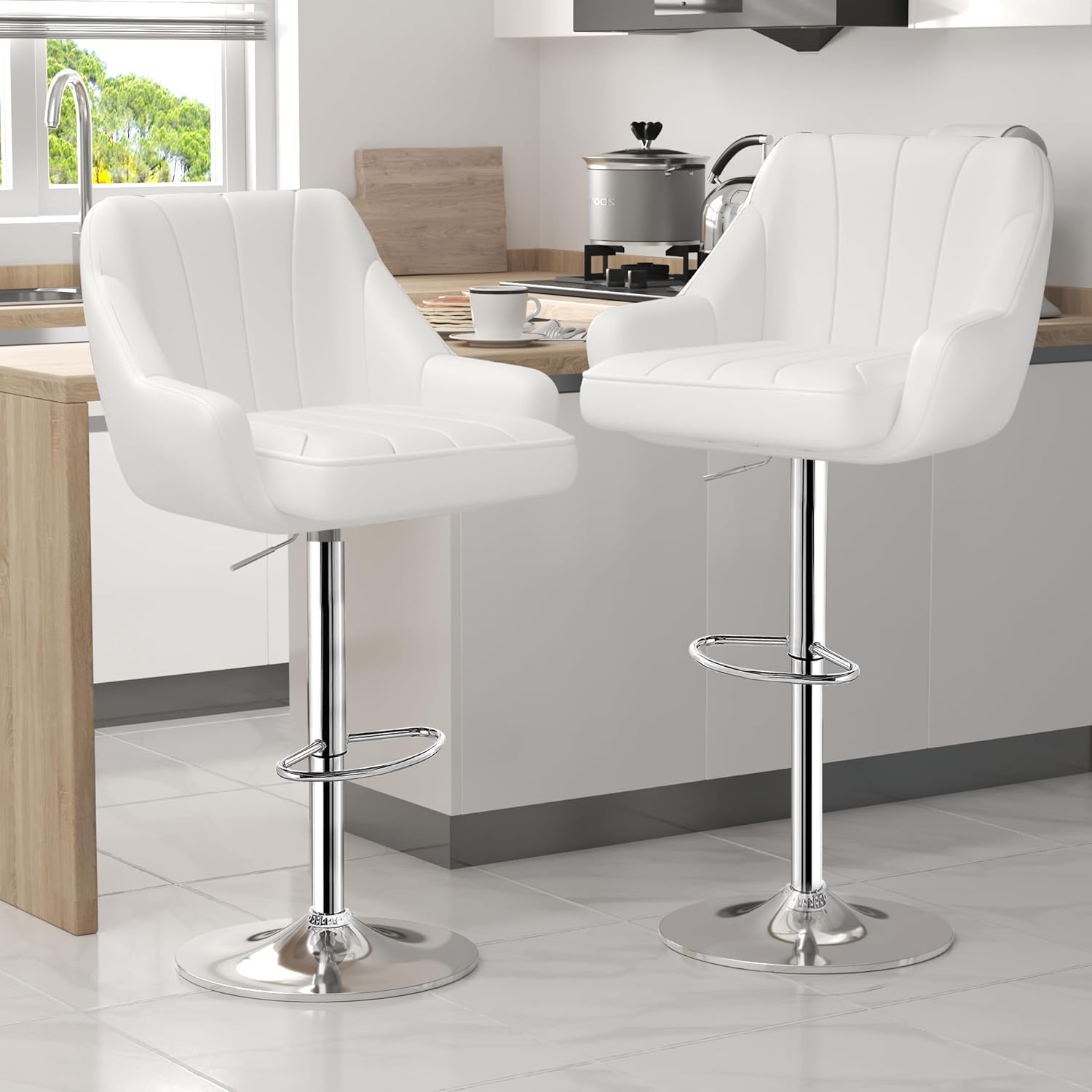 Set of 4 Adjustable Bar Stools with Back and Arm