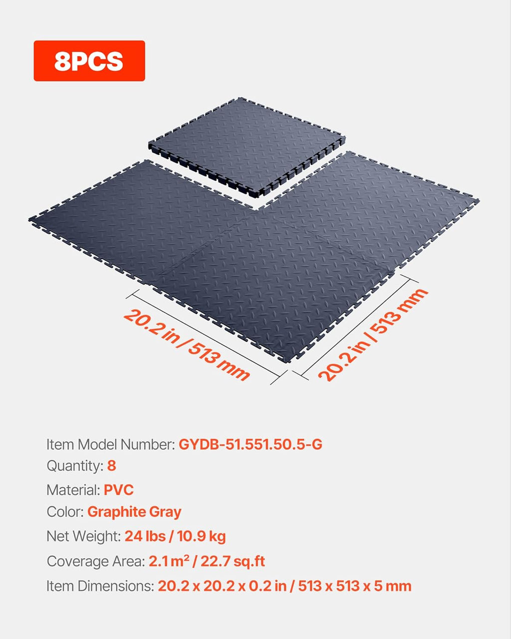 Garage Floor Tiles 8 Pack 20.2"x20.2"