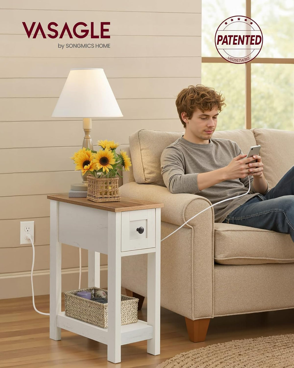 Farmhouse End Table with Storage Drawer