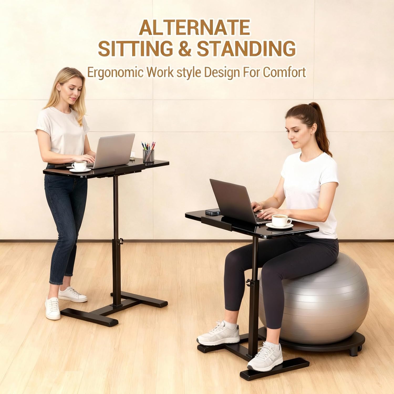 Height Adjustable Overbed Table with Wheels