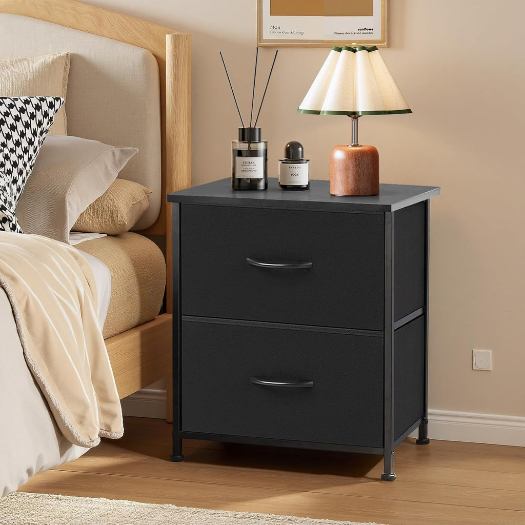 Small Nightstand with 2 Fabric Drawers 11.8"D x 18"W x 20"