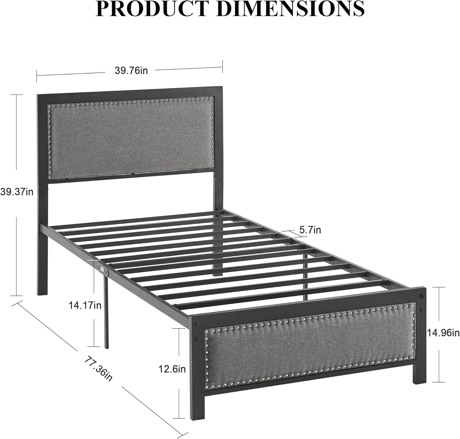 Twin Bed Frame with Upholstered Headboard