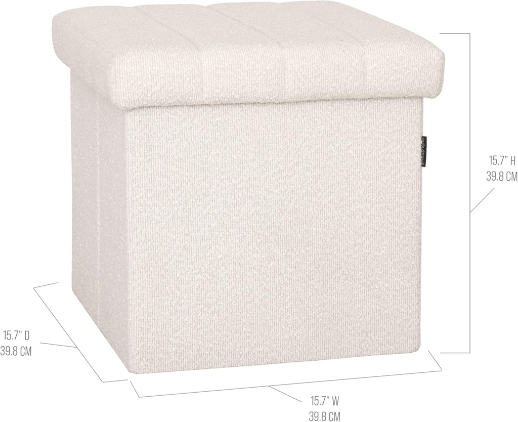 White Boucle Storage Ottoman 15.7" Cube